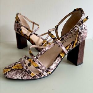FRANKiE 4 Saving soles PAIGE  Python Leather asymmetrical Strappy Heels Sz 7